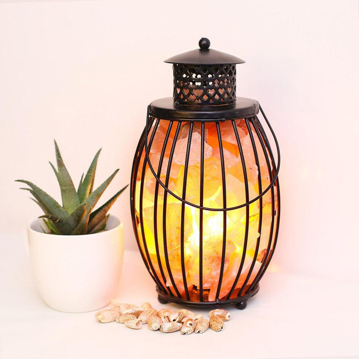 🕯️ Himalayan Pink Salt Lantern Shape Iron Basket For Home Décor ✨